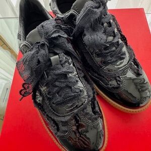 Wishbone Black Patent Leather Lace Sneakers - 7.5